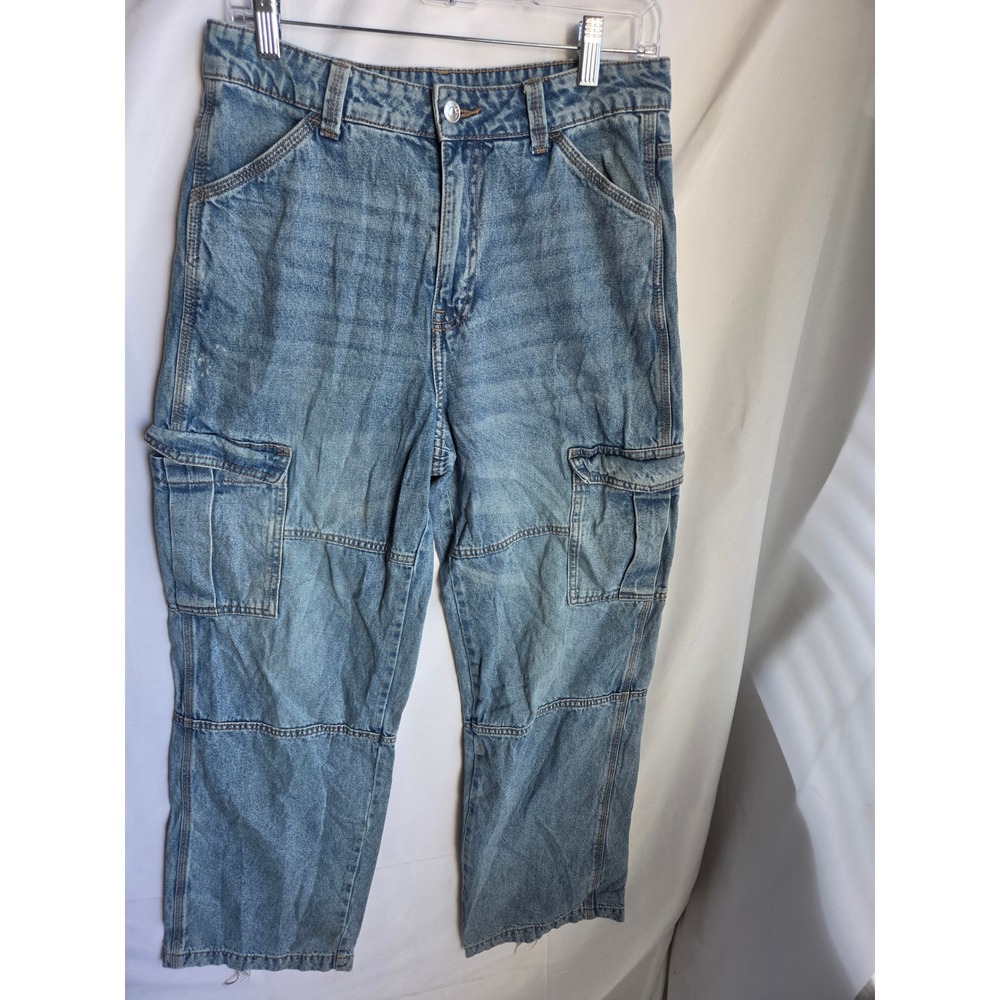 Unbranded Cargo Jeans Women  Blue Light Wash Relaxed High Rise Straight Leg